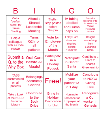 NCCU Holiday Bingo Card