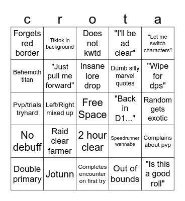 im gonna vog everywhere Bingo Card
