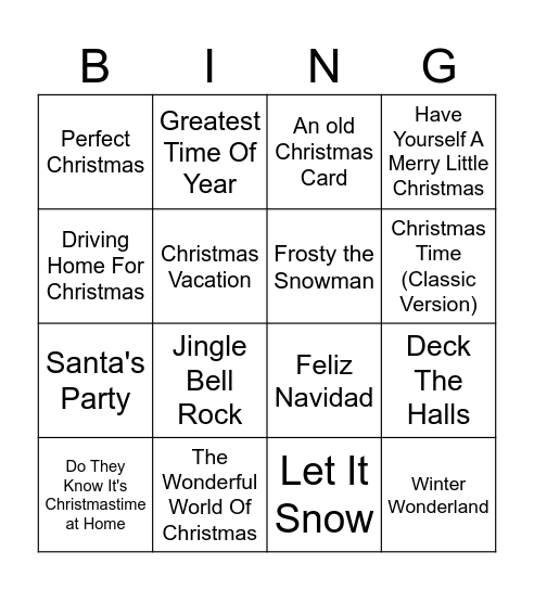 Mark's Christmas Song Bingo Card