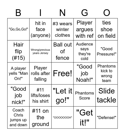 Phantoms Bingo Card