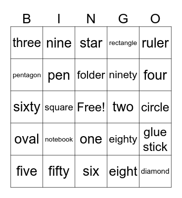 English Vocabulary Bingo Card