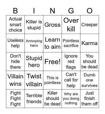 Survival horror Bingo Card