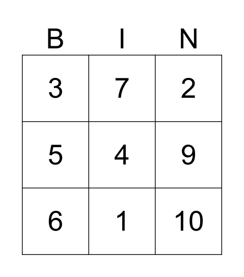 Number BINGO Card