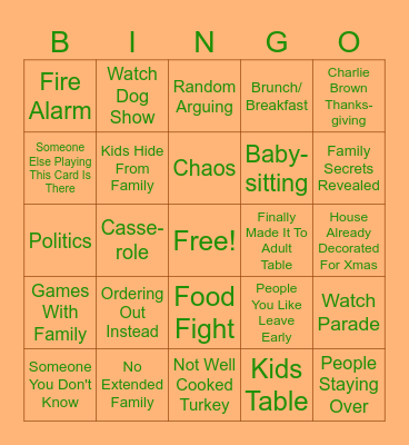 Thanksgiving Bingo Card