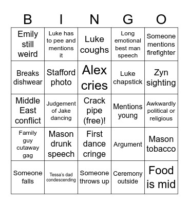 Alex Tessa Wedding Bingo Card