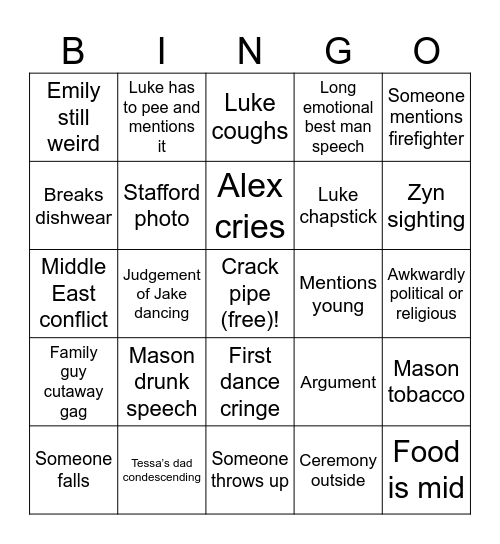 Alex Tessa Wedding Bingo Card