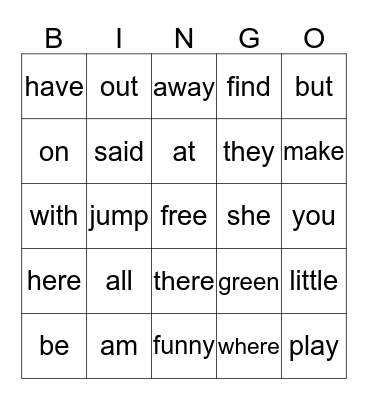 December Sight Words Bingo Card