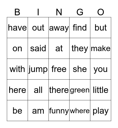 December Sight Words Bingo Card