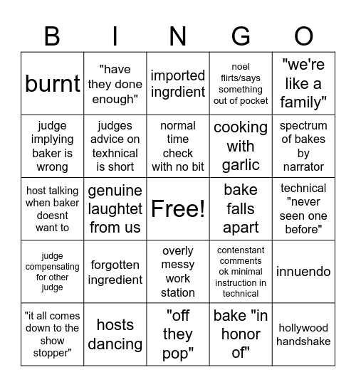 Bake iff Bingo Card