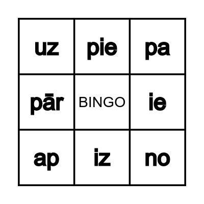 Vārddarināšana Bingo Card