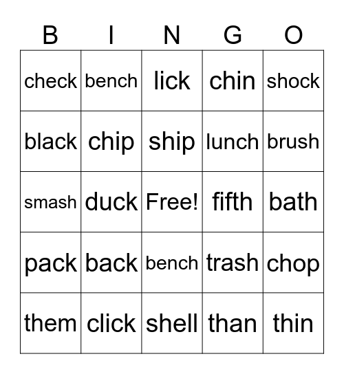 Digraph BINGO Card