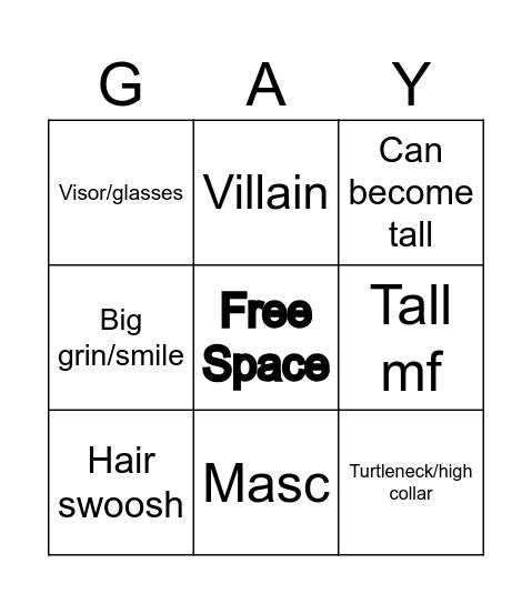 Character Design Bingo Card