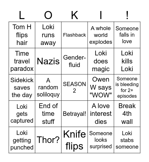Looki its cooki Loki Bingo Card