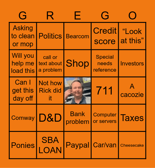 Laundry bingo with Greg Bingo Card