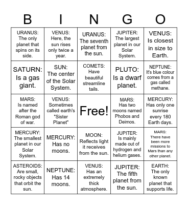 Planet Bingo Card