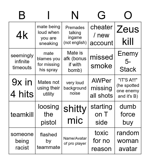 CS2 Bingo 23/11 Bingo Card