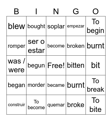Irregular Verbs - B Bingo Card