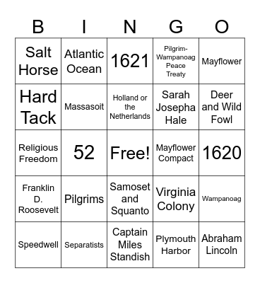 Thanksgiving Bingo Card