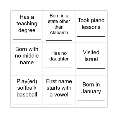 GETTING TO KNOW YOU Bingo Card