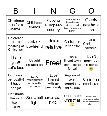 Hallmark Christmas Movie Bingo Card