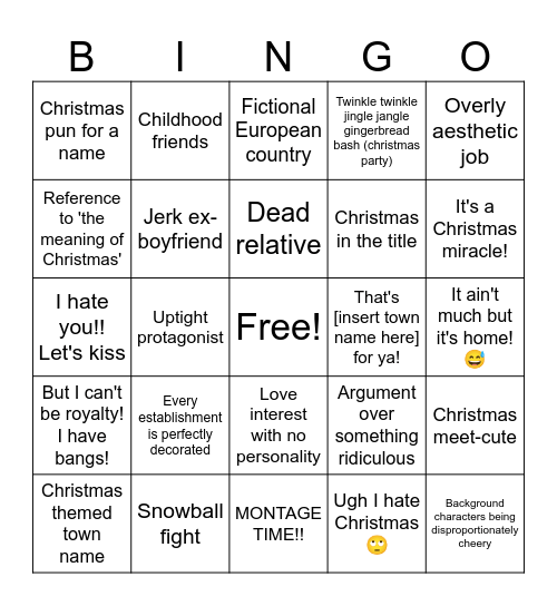 Hallmark Christmas Movie Bingo Card