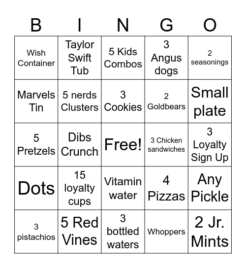 CONCESSION Bingo Card