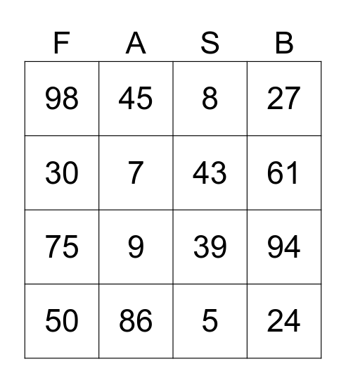 FASB Bingo Card