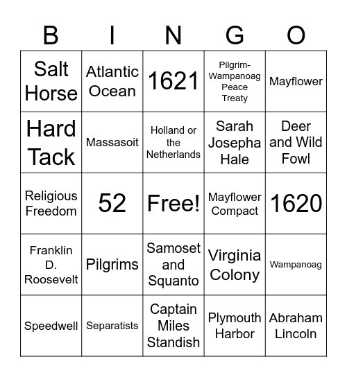 Thanksgiving Bingo Card