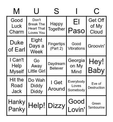 Hits from the 60's Bingo Card
