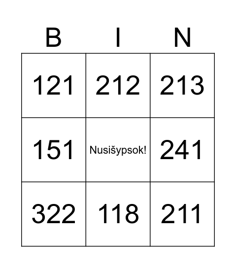 Triženklių skaičių BINGO! Bingo Card