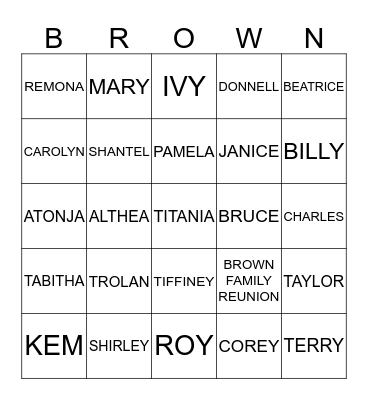 BROWN FAMILY REUNION Bingo Card