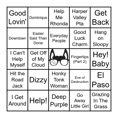 Hit's of the 60's Bingo Card