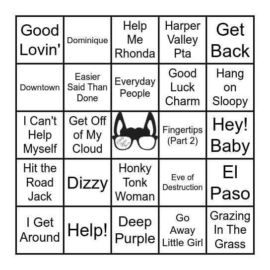 Hit's of the 60's Bingo Card