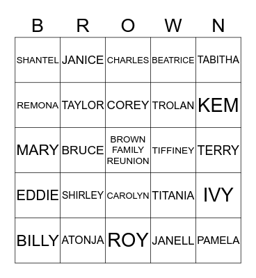 BROWN FAMILY REUNION Bingo Card