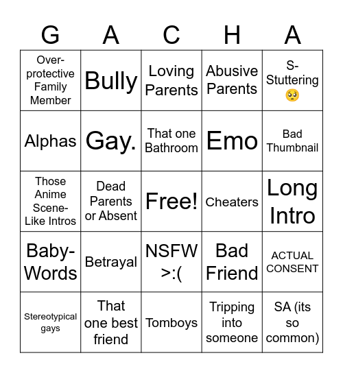 GACHA BINGO!!!! Bingo Card