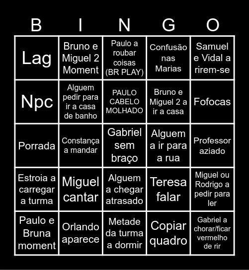 Escola bingo Card