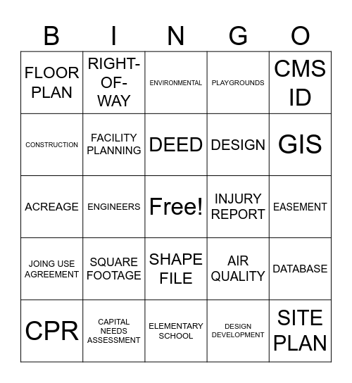 Facilities Planning Bingo Card