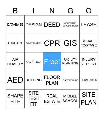 Facilities Planning Bingo Card