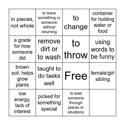 Vocabulary Bingo Card