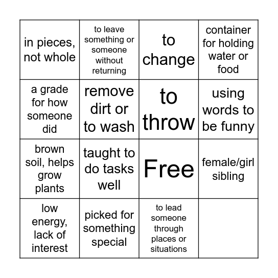 Vocabulary Bingo Card