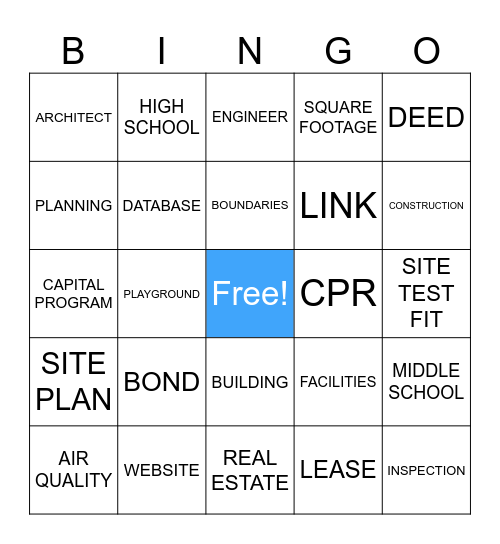 Facilities Planning Bingo Card