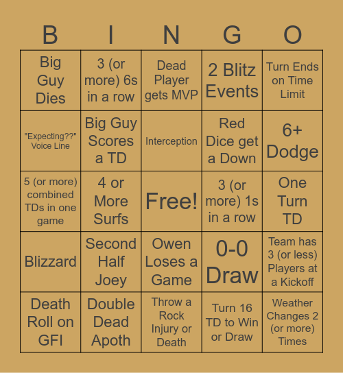 KK6 Bingo Card