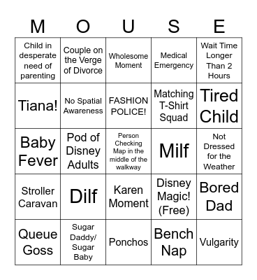 Disney, Big, Thic, Unrated Bingo Card