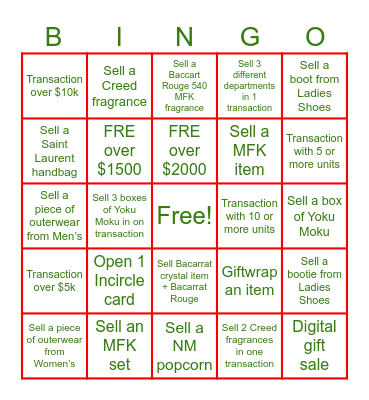 HOLIDAY Bingo Card