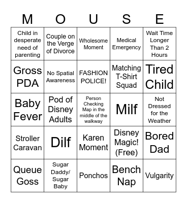 Disney, Big, Thic, Unrated Bingo Card