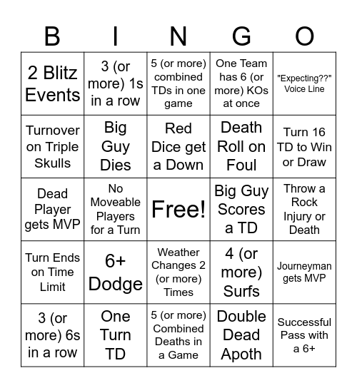 KK6 Bingo Card