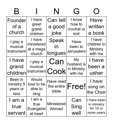 Pastors Bingo Card
