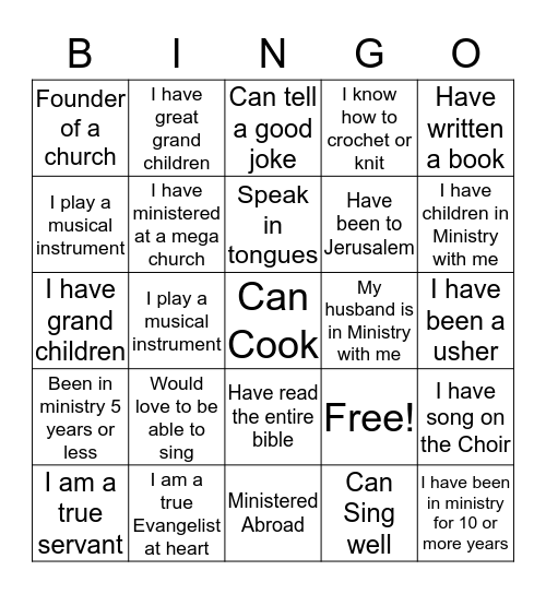 Pastors Bingo Card