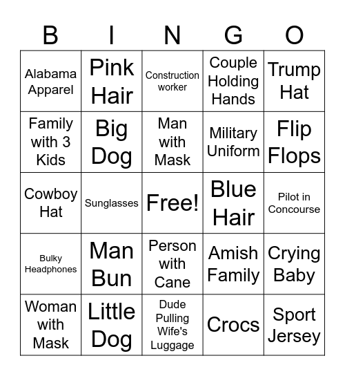 Thanksgiving Travel Bingo Card