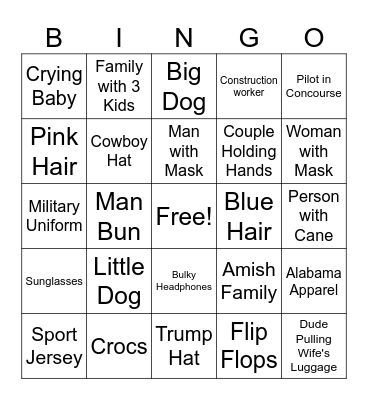 Thanksgiving Travel Bingo Card